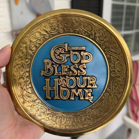 Vintage Brass God Bless Our Home Jerusalem Wall Hanging - Picture 13 of 13